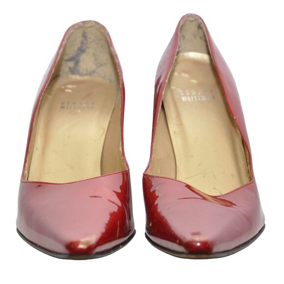 Stuart Weitzman Patent Leather Pointy Toe Pump Heel Cherry Red 7 M Pre-Owned - Picture 6 of 14